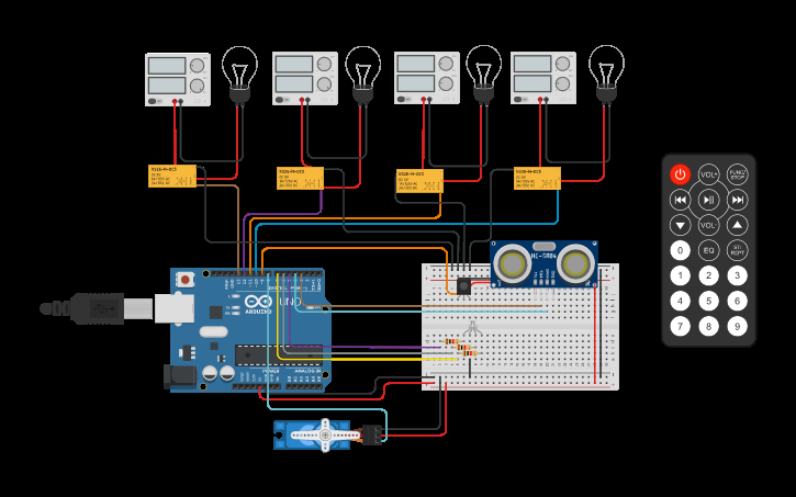 Circuito de automatización con Arduino, relés, sensores y control remoto